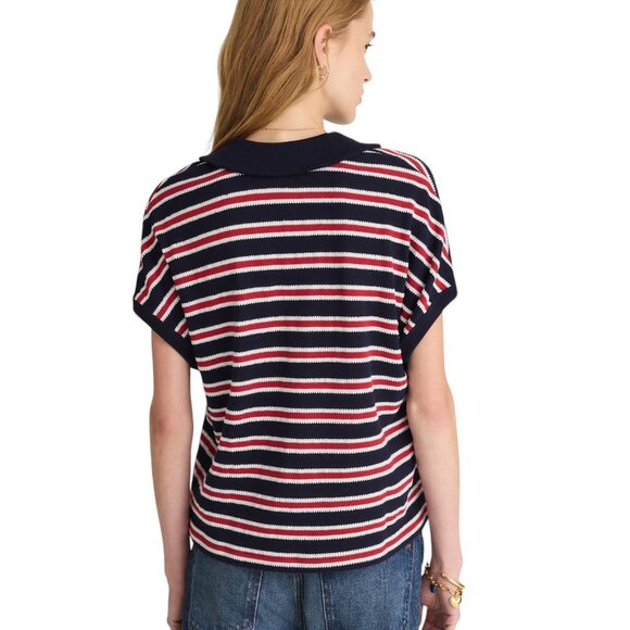 Madewell Relaxed V-Neck Polo Shirt in Stripe Size M - Picture 3 of 10
